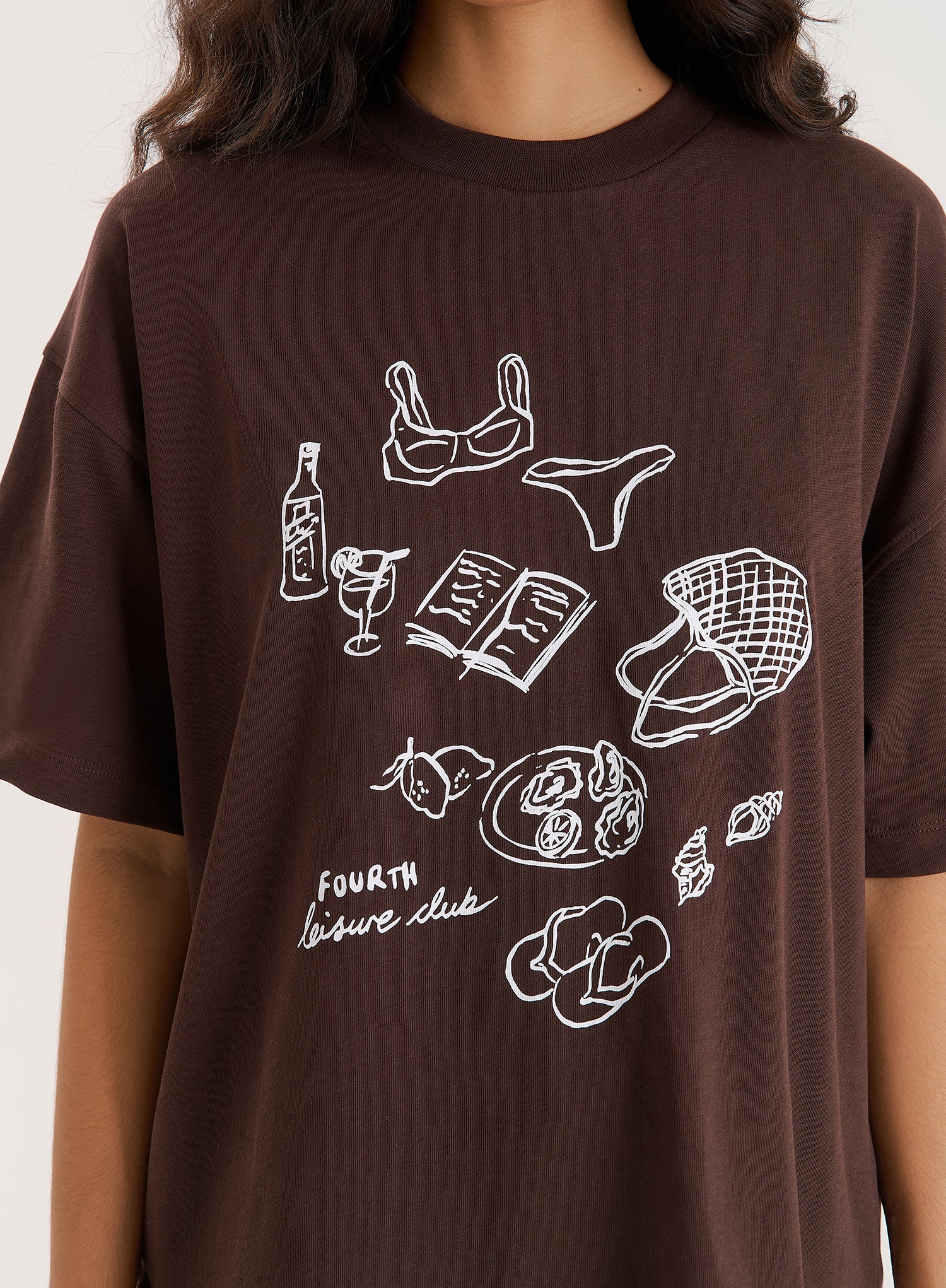 Brown Illustration Print Oversized T-Shirt